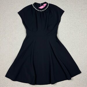 Kate Spade Pearl Embellished Black Fit & Flare Short Sleeve Dress Dress